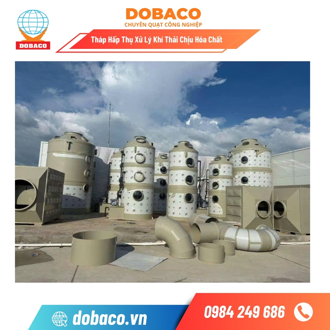 Tháp Hấp Thụ Xử Lý Khí Thải Chịu Hóa Chất Tháp hấp thụ là thiết bị xử lý khí thải bằng phương pháp ướt
