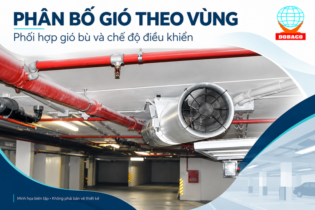 Quạt công nghiệp cho tầng hầm gửi xe: cách lựa chọn Phân bố gió theo vùng.