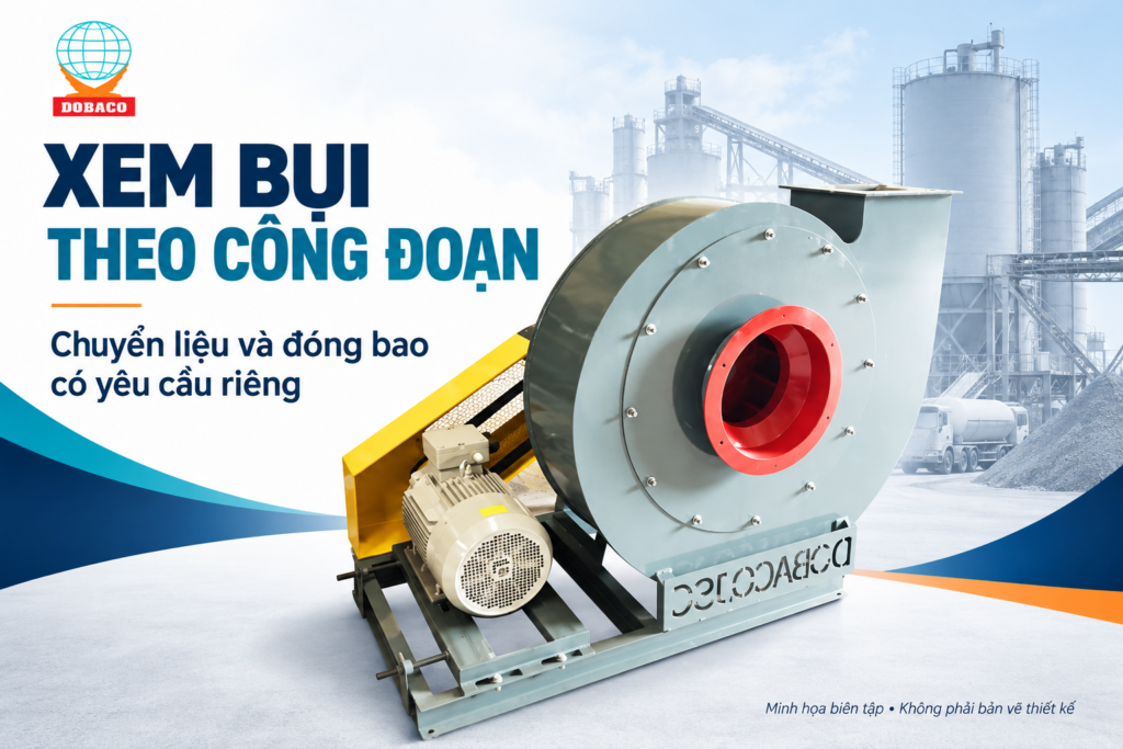 Quạt công nghiệp cho nhà máy xi măng Xem bụi theo công đoạn.