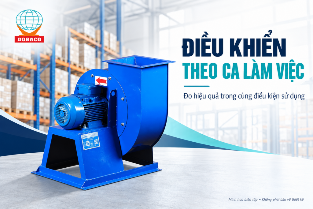 Quạt công nghiệp cho kho logistics: chọn theo luồng vận hành Điều khiển theo ca làm việc.