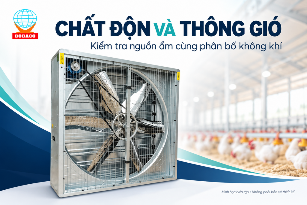 Quạt công nghiệp cho trang trại gà: chọn theo tuổi đàn Chất độn và thông gió.