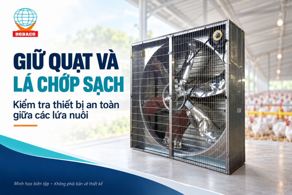 Quạt công nghiệp cho trang trại gà: chọn theo tuổi đàn Giữ quạt và lá chớp sạch.
