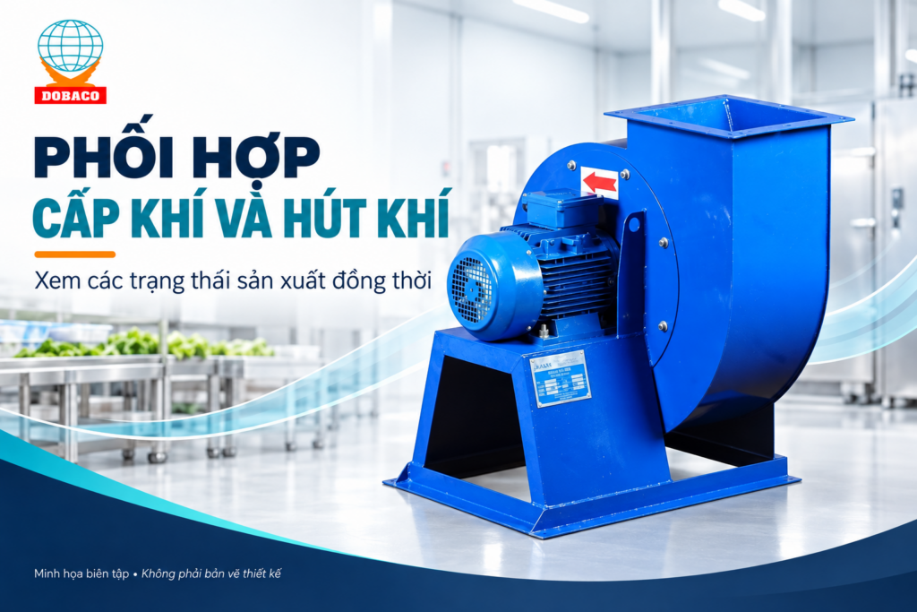 Quạt công nghiệp cho nhà máy thực phẩm: chọn theo vùng Phối hợp cấp khí và hút khí.